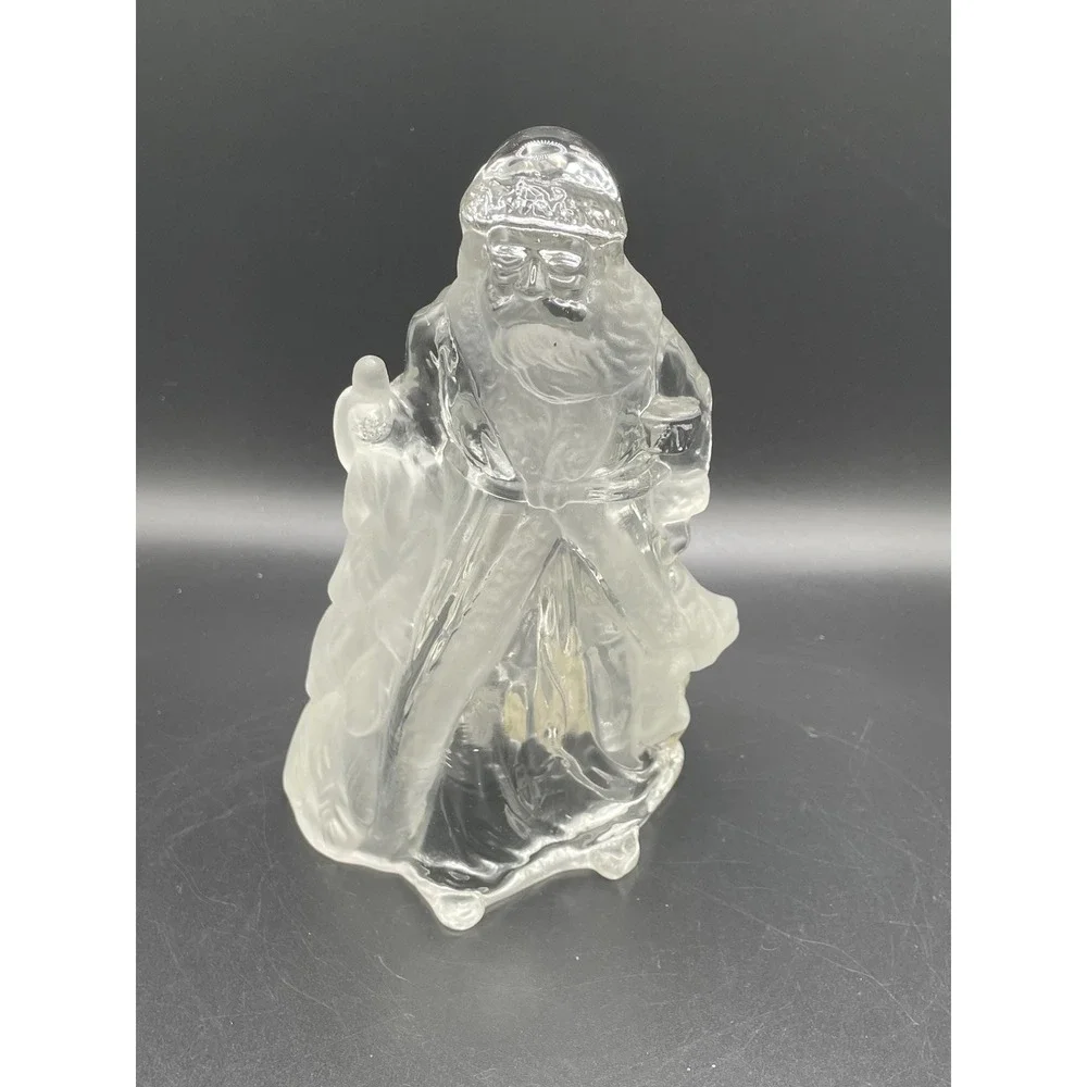 Vintage Frosted Clear Glass Santa Candle Votive Holder